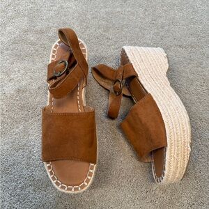 Seychelles Tan Suede Wedge Sandals